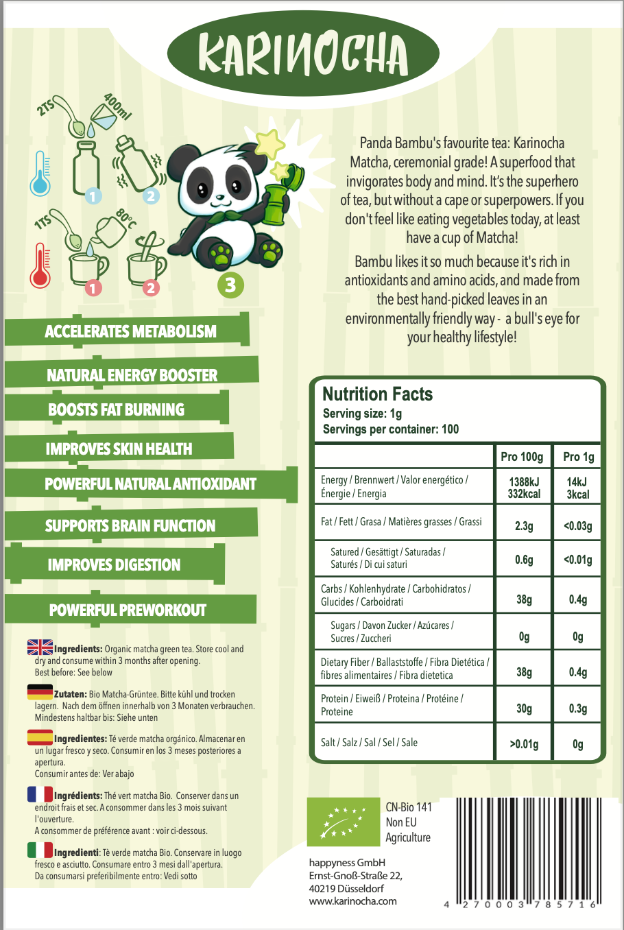 Karinocha Bio-Matcha – zeremonielle Qualität – 100 g