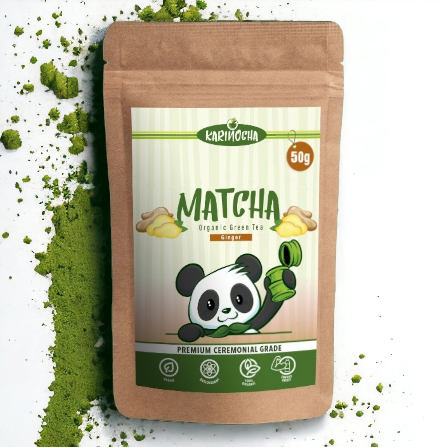 Karinocha organic ginger matcha - ceremonial grade - 50g