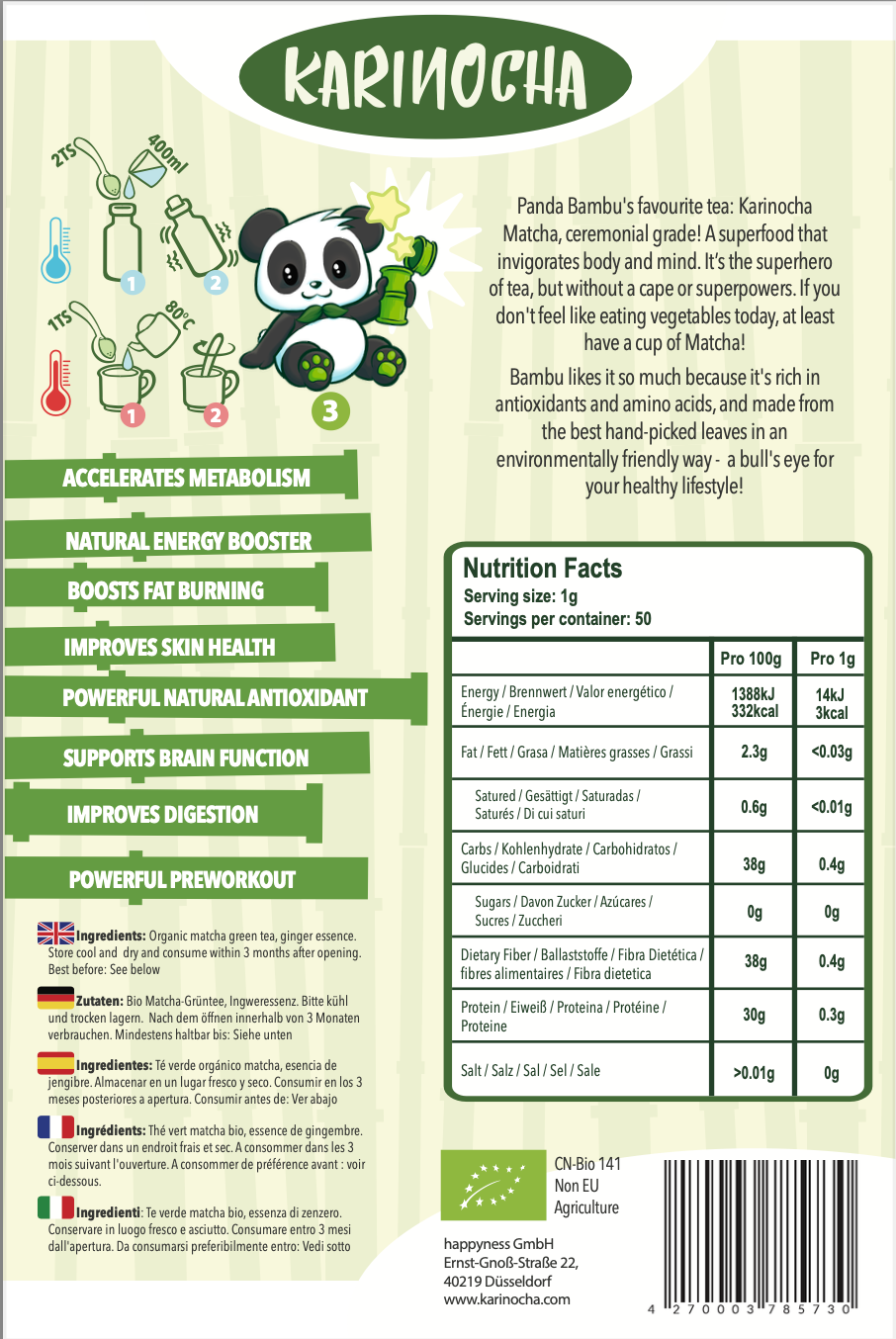 Karinocha organic ginger matcha  50g